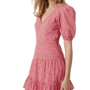 French Connection Red Floral Puff Sleeve Dress